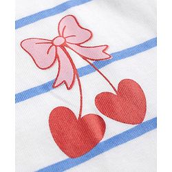 Babyhug 100% Cotton Single Jersey Denim Dungaree & Knit Striped Half Sleeves T-Shirt with Heart Print & Embroidery- Blue