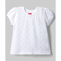 Babyhug 100% Cotton Single Jersey Knit Denim Half Sleeves Polka Dot Printed Tee With Duck Patch Dungaree - White & Navy