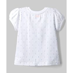 Babyhug 100% Cotton Single Jersey Knit Denim Half Sleeves Polka Dot Printed Tee With Duck Patch Dungaree - White & Navy