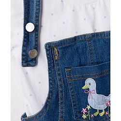 Babyhug 100% Cotton Single Jersey Knit Denim Half Sleeves Polka Dot Printed Tee With Duck Patch Dungaree - White & Navy