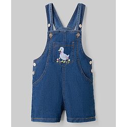 Babyhug 100% Cotton Single Jersey Knit Denim Half Sleeves Polka Dot Printed Tee With Duck Patch Dungaree - White & Navy