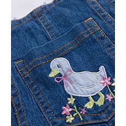 Babyhug 100% Cotton Single Jersey Knit Denim Half Sleeves Polka Dot Printed Tee With Duck Patch Dungaree - White & Navy