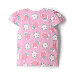 Babyhug 100% Cotton Single Jersey Woven Half Sleeves T-Shirt & Dungaree With Strawberry Print- Pink