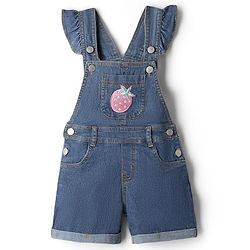 Babyhug 100% Cotton Single Jersey Woven Half Sleeves T-Shirt & Dungaree With Strawberry Print- Pink