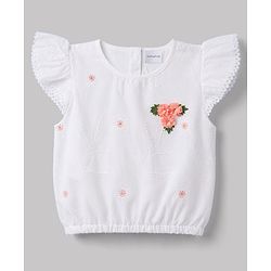 Babyhug Cotton Woven Half Sleeves Top & Shorts Set With Floral Applique - White & Peach