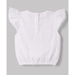 Babyhug Cotton Woven Half Sleeves Top & Shorts Set With Floral Applique - White & Peach