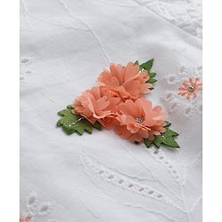 Babyhug Cotton Woven Half Sleeves Top & Shorts Set With Floral Applique - White & Peach