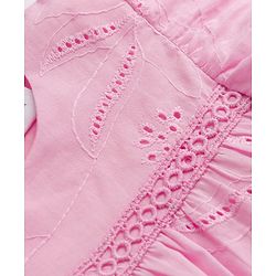 Babyhug Cotton Woven Half Frill Sleeves Schifilli Top & Shorts Set With Lace Detailing - Pink & White