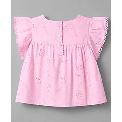 Babyhug Cotton Woven Half Frill Sleeves Schifilli Top & Shorts Set With Lace Detailing - Pink & White