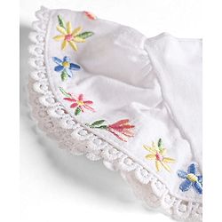 Babyhug Single Jersey Knit Half Frill Sleeves Floral Embroidered Top & Denim Skirt Set - White & Navy Blue