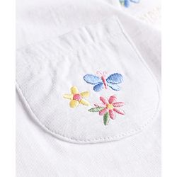 Babyhug Single Jersey Knit Half Frill Sleeves Floral Embroidered Top & Denim Skirt Set - White & Navy Blue