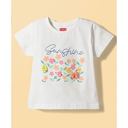 Babyhug Single Jersey Knit Half Sleeves Top & Denim Skirt Set with Floral Print - Blue & White
