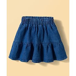 Babyhug Single Jersey Knit Half Sleeves Top & Denim Skirt Set with Floral Print - Blue & White
