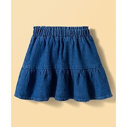 Babyhug Single Jersey Knit Half Sleeves Top & Denim Skirt Set with Floral Print - Blue & White