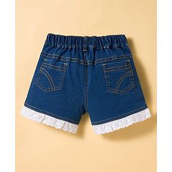 Babyhug Cotton Woven Sleeveless Top & Denim Shorts Set with Strawberry Print - White & Blue