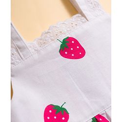 Babyhug Cotton Woven Sleeveless Top & Denim Shorts Set with Strawberry Print - White & Blue