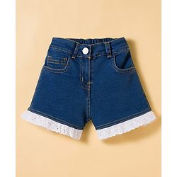 Babyhug Cotton Woven Sleeveless Top & Denim Shorts Set with Strawberry Print - White & Blue