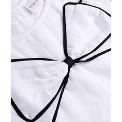 Babyhug Cotton Woven Half Sleeves Solid Top & Skirt With Bow Applique - White & Black