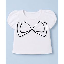 Babyhug Cotton Woven Half Sleeves Solid Top & Skirt With Bow Applique - White & Black