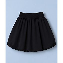 Babyhug Cotton Woven Half Sleeves Solid Top & Skirt With Bow Applique - White & Black