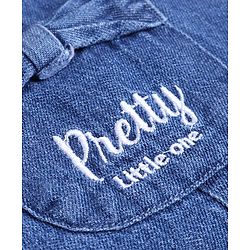 Babyhug Single Jersey Knit Denim Dungarees and Half Sleeves Tee with Floral Embroidery & Bow Applique in White