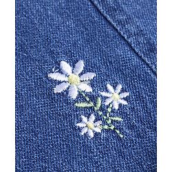 Babyhug Single Jersey Knit Denim Dungarees and Half Sleeves Tee with Floral Embroidery & Bow Applique in White