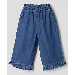 Babyhug Peter Pan Collar Sleeveless  Top & Pant Set with Schiffli Bow & Frill Detailing - Blue