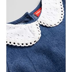 Babyhug Peter Pan Collar Sleeveless  Top & Pant Set with Schiffli Bow & Frill Detailing - Blue