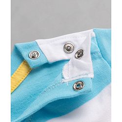 Babyhug 100% Cotton Knit Half Sleeves Striped T-Shirt with Dino Graphic Print & Applique- Light Blue