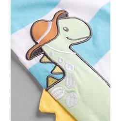 Babyhug 100% Cotton Knit Half Sleeves Striped T-Shirt with Dino Graphic Print & Applique- Light Blue