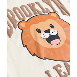 Babyhug Cotton Knit Half Sleeves T-Shirt with Brooklyn League Print - Cream