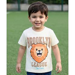 Babyhug Cotton Knit Half Sleeves T-Shirt with Brooklyn League Print - Cream