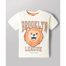 Babyhug Cotton Knit Half Sleeves T-Shirt with Brooklyn League Print - Cream