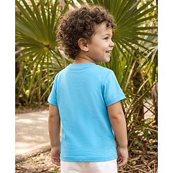 Babyhug Cotton Knit Half Sleeves T-Shirt with Lion Print - Light Blue