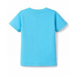 Babyhug Cotton Knit Half Sleeves T-Shirt with Lion Print - Light Blue
