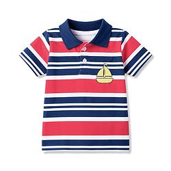 Babyhug Cotton Knit Polo T-Shirt Half Sleeves Striped with Graphic Multi Color 6-9 Months