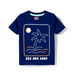 Babyhug Cotton Knit Half Sleeves T-Shirt With Beach Theme Print - Multicolor