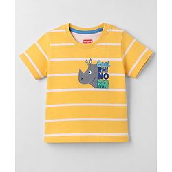 Babyhug Cotton Knit T-Shirt Striped with Graphics Multi Color 9-12 Months