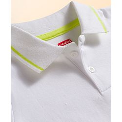 Babyhug Cotton Knit Half Sleeves Polo T-Shirt with Beach Theme Print - White