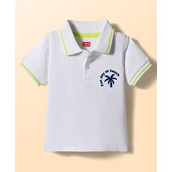 Babyhug Cotton Knit Half Sleeves Polo T-Shirt with Beach Theme Print - White