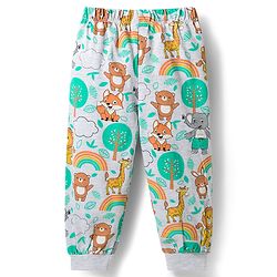 Babyhug 100% Cotton Knit Full Sleeves Animal Printed Pyjama & Half Sleeves Striped Shorts Night Suit Pack Of 2 - Multicolour