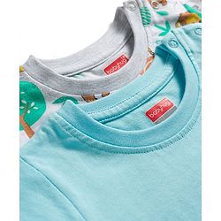 Babyhug 100% Cotton Knit Full Sleeves Animal Printed Pyjama & Half Sleeves Striped Shorts Night Suit Pack Of 2 - Multicolour