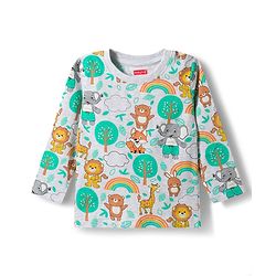 Babyhug 100% Cotton Knit Full Sleeves Animal Printed Pyjama & Half Sleeves Striped Shorts Night Suit Pack Of 2 - Multicolour
