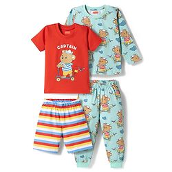 Babyhug 100% Cotton Knit Full Sleeves T-Shirt Pyjama & Shorts Co-ord Night Suits With Teddy Bear Print Pack of 2 - Multicolor