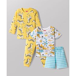 Babyhug 100% Cotton Knit Full Sleeves Co-ord Night Suits With Animal Print Pack of 2 - Multicolor