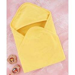 Babyhug Cotton Knit Solid Hooded Wrapper L 74 x B 74 cm - Yellow