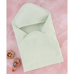 Babyhug Cotton Knit Solid Hooded Wrapper L 74 x B 74 cm - Mint Green