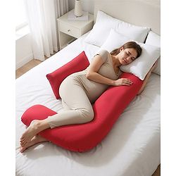 Babyhug 100% Cotton Flexible & Supportive H Shape Maternity Pillow with Extra Support - Maroon | Soft yet Firm | Breathable Fabric | Sleep Feeding & Back Support | Ideal for Pregnant Women | Facilitates Peaceful Sleep | Full body Support