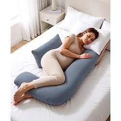 Babyhug 100% Cotton Flexible & Supportive H Shape Maternity Pillow with Extra Support- Grey | Soft yet Firm| Breathable Fabric| Sleep Feeding & Back Support | Ideal for Pregnant Women