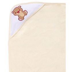 Babyhug Cotton Double Ply Hooded Knit Terry Towel With Teddy Bear Embroidery L 74 x B 60 cm - Yellow
